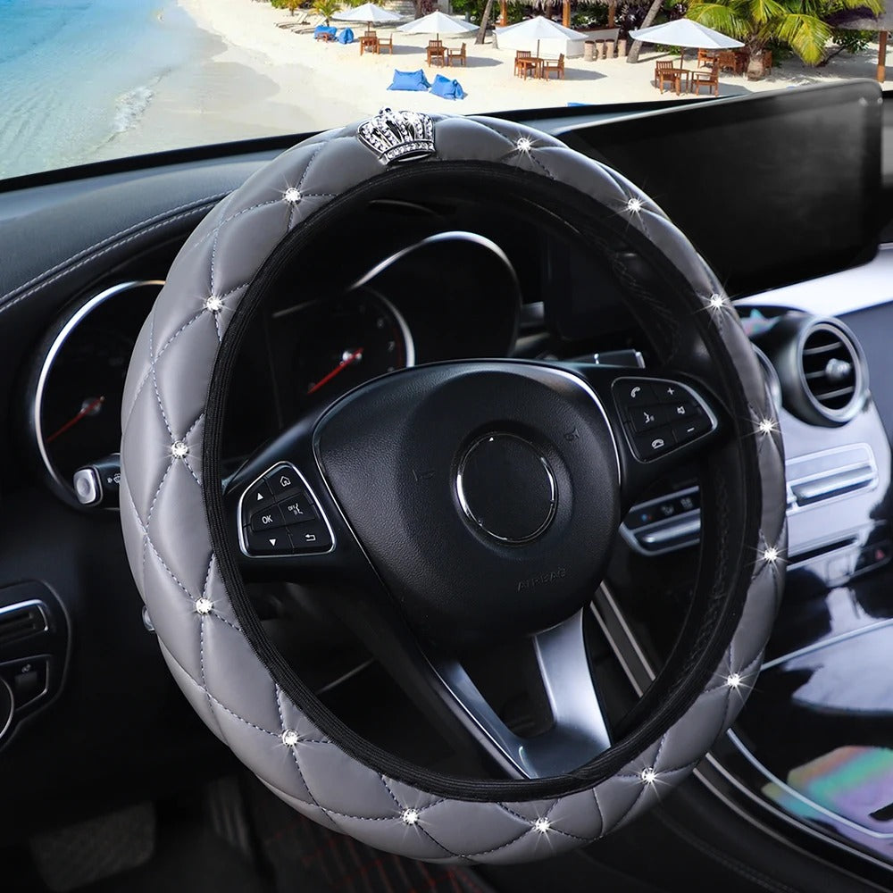 Sheepskin Diamond-encrusted Crown Car Steering Wheel Cover