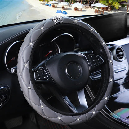 Sheepskin Diamond-encrusted Crown Car Steering Wheel Cover
