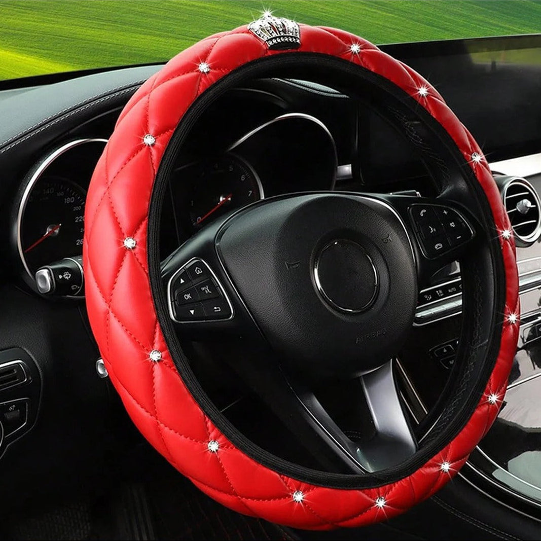 Sheepskin Diamond-encrusted Crown Car Steering Wheel Cover