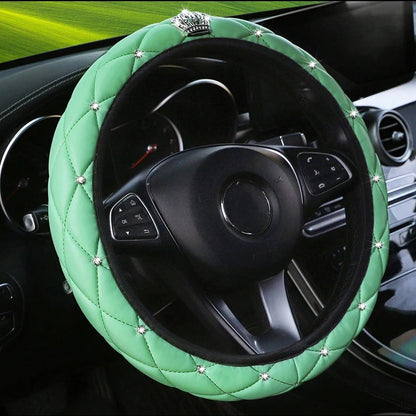 Sheepskin Diamond-encrusted Crown Car Steering Wheel Cover