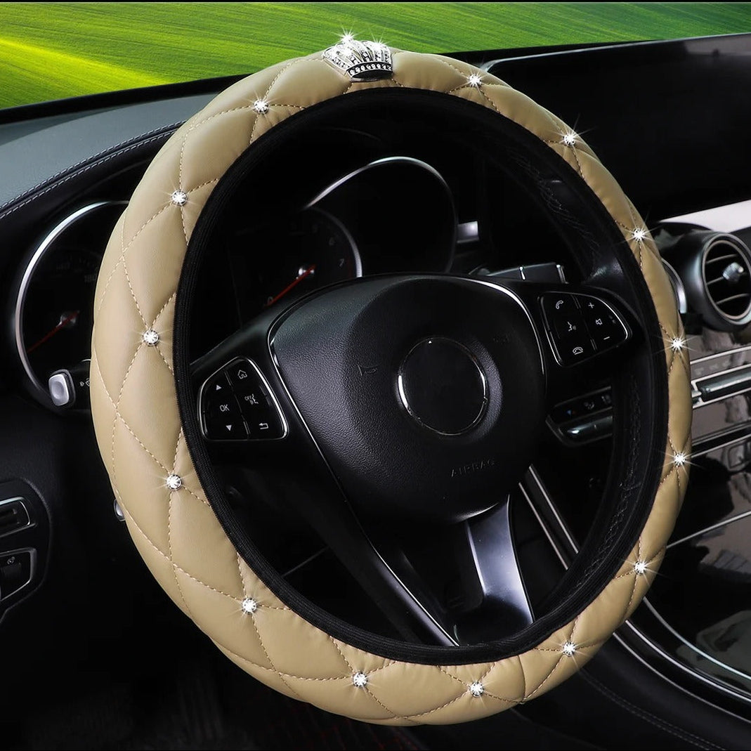 Sheepskin Diamond-encrusted Crown Car Steering Wheel Cover