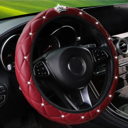 Sheepskin Diamond-encrusted Crown Car Steering Wheel Cover