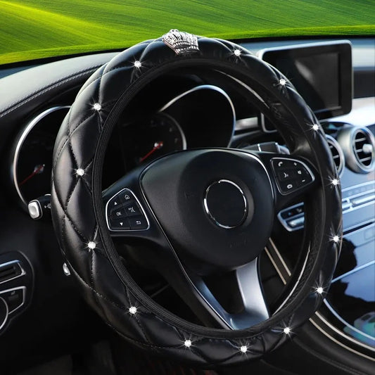Sheepskin Diamond-encrusted Crown Car Steering Wheel Cover