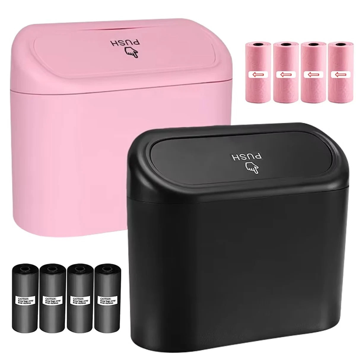 Mini Trash Can with Lid with 4 Rolls (60pcs) Trash Bags