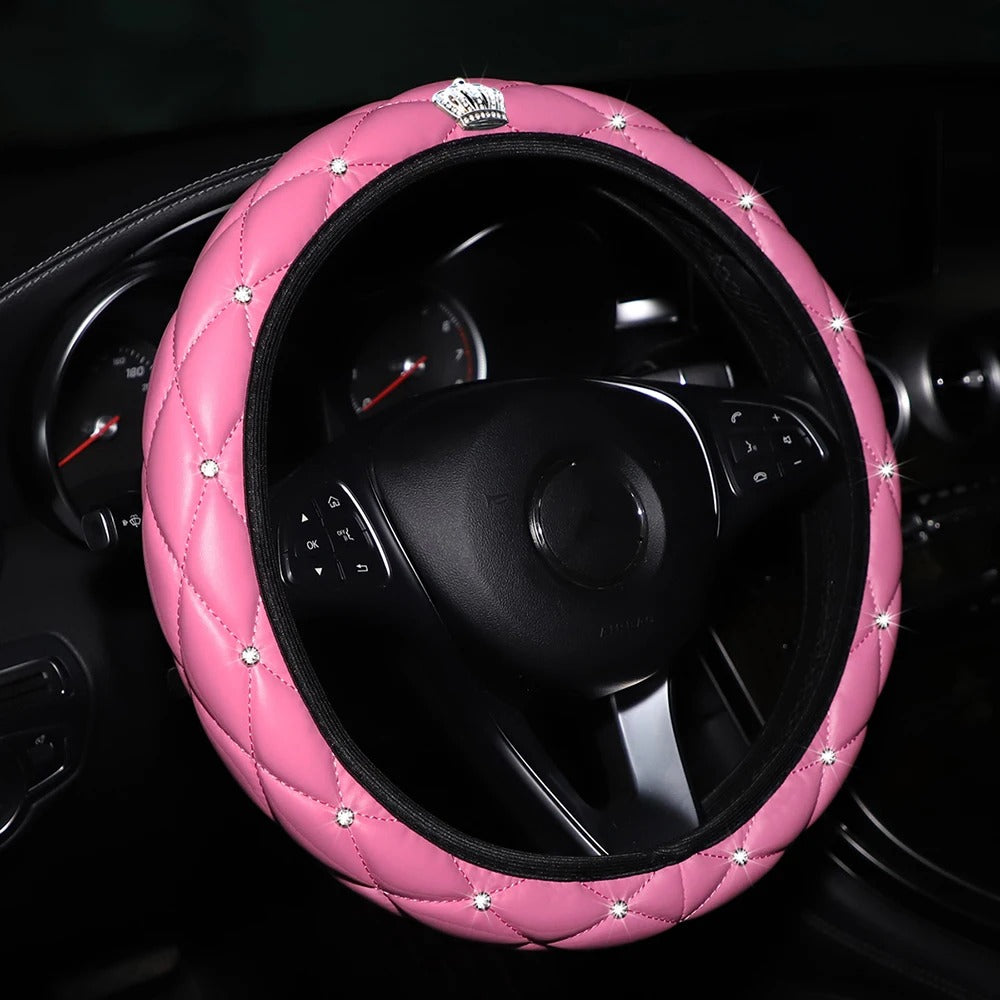 Sheepskin Diamond-encrusted Crown Car Steering Wheel Cover