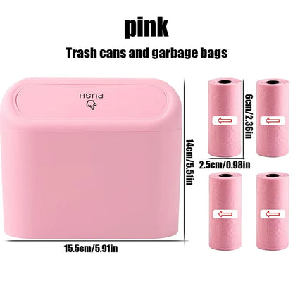 Mini Trash Can with Lid with 4 Rolls (60pcs) Trash Bags