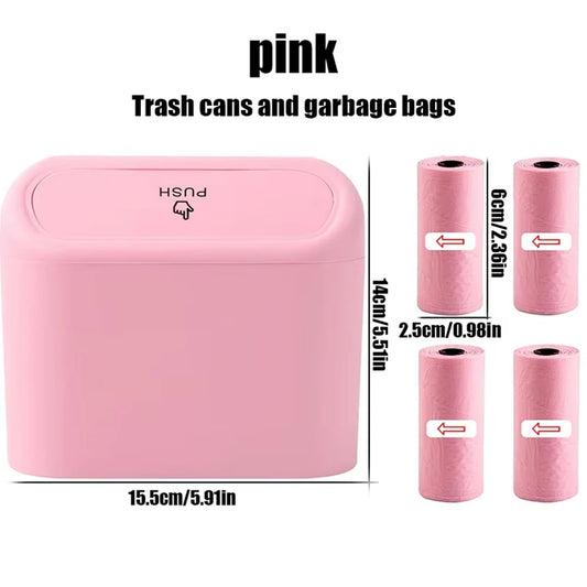 Mini Trash Can with Lid with 4 Rolls (60pcs) Trash Bags