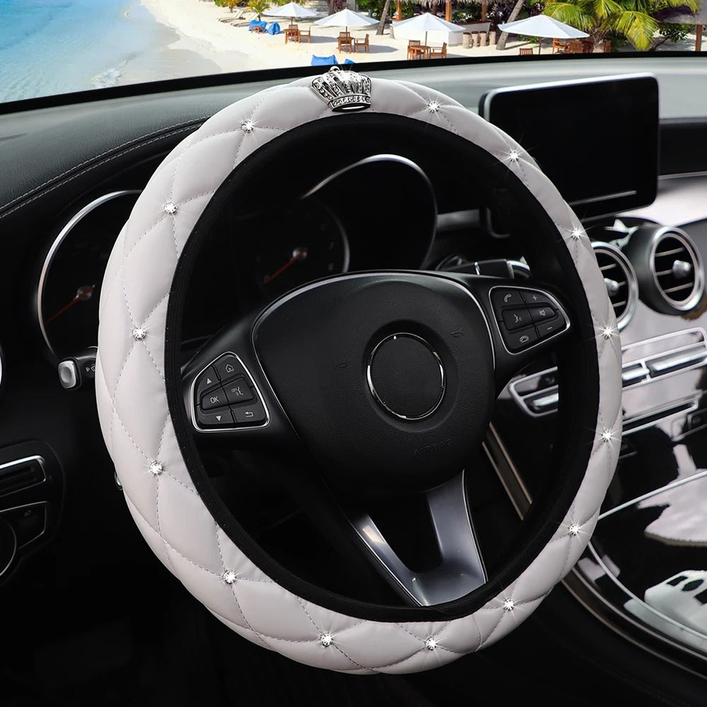 Sheepskin Diamond-encrusted Crown Car Steering Wheel Cover